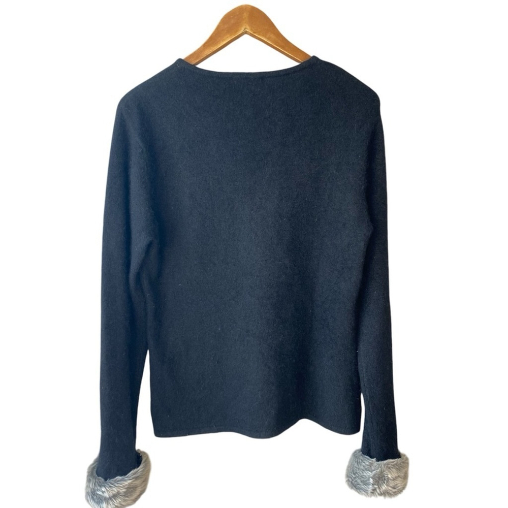 Vintage Rosanna Black Angora Lambs Wool V-Neck Long Sleeve Sweater Top MEDIUM - Picture 5 of 8